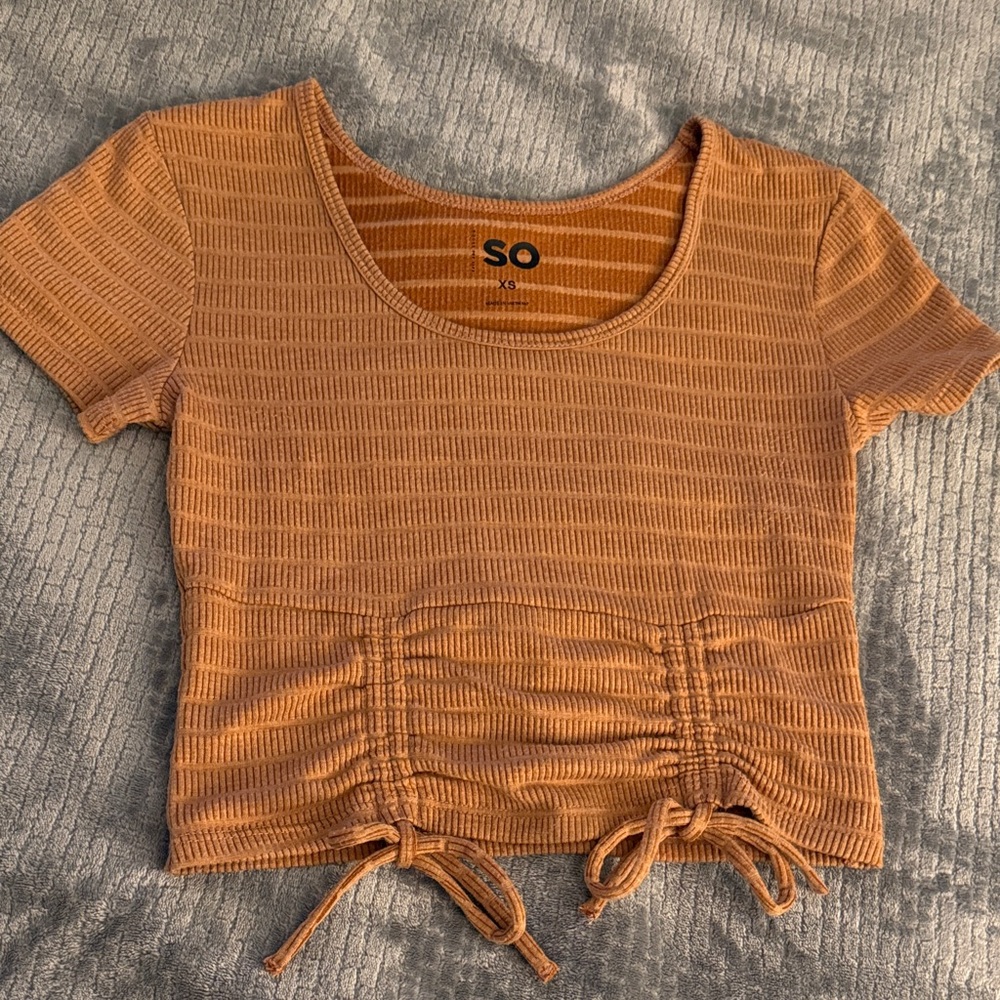 SO ribbed cinch tie top - brown